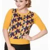 New In Banned Retro Cube 60's Jumper Mustard