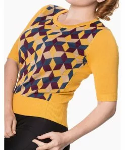 New In Banned Retro Cube 60's Jumper Mustard