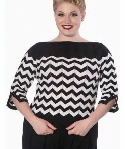 Banned Vanilla Chevron 60's Top Black White New In