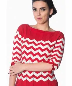 New In Banned Vanilla Chevron 60's Top Red White