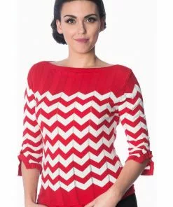 New In Banned Vanilla Chevron 60's Top Red White