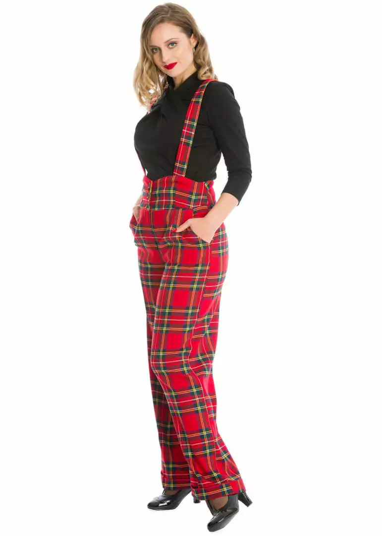 New In Banned Tartan 40's Trousers Red 5 New In Banned Tartan 40's Trousers Red