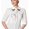 Banned Snow Bird Cat Blouse White New In