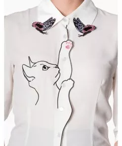 Banned Snow Bird Cat Blouse White New In