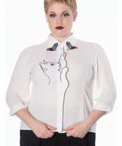 Banned Snow Bird Cat Blouse White New In