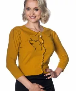Banned Cat Scallop Collar 40's Cardigan Mustard