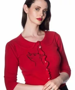 Banned Cat Scallop Collar 40's Cardigan Red