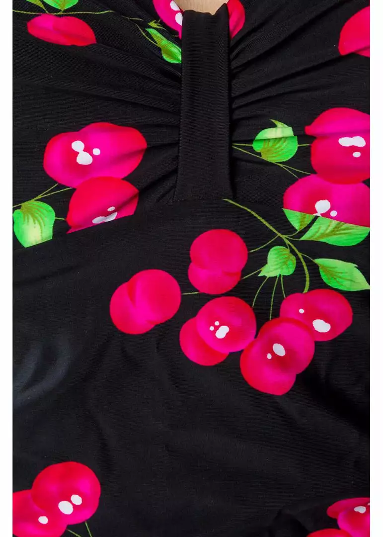 Belsira Cherry 50's Bathing Suit Black Pink New In 5 Belsira Cherry 50's Bathing Suit Black Pink New In