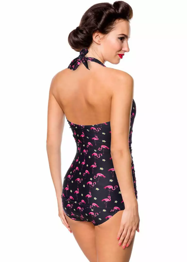 Belsira Flamingo 50's Bathing Suit Black Pink 4 Belsira Flamingo 50's Bathing Suit Black Pink