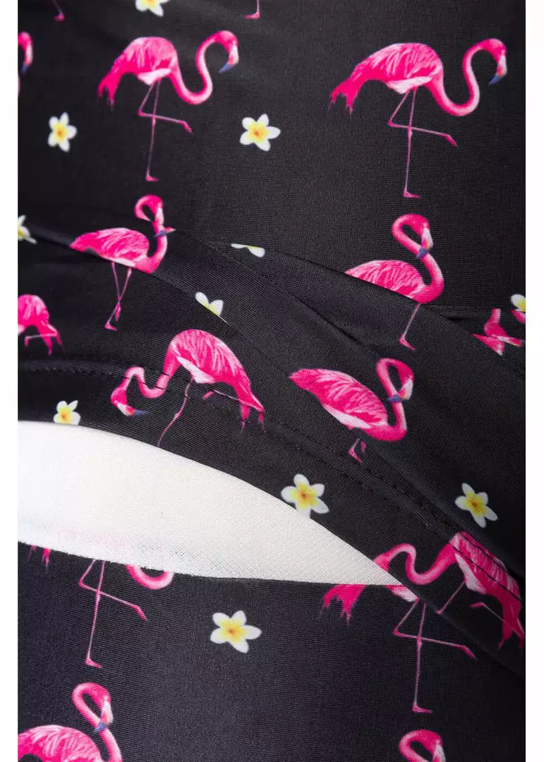 Belsira Flamingo 50's Bathing Suit Black Pink 5 Belsira Flamingo 50's Bathing Suit Black Pink