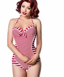 New In Belsira Candy Stripe 60's Bathing Suit Red White