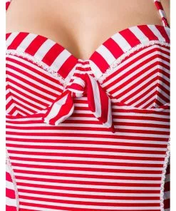 New In Belsira Candy Stripe 60's Bathing Suit Red White