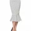 Belsira Wanda Polkadot Fishtail 50's Pencil Skirt White Black 2 Belsira Wanda Polkadot Fishtail 50's Pencil Skirt White Black