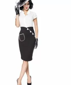 New In Belsira Saigon 40's Pencil Skirt Black White