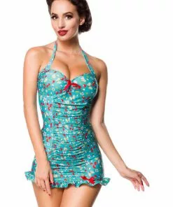 Belsira Molly Cherry 50's Bathingsuit Green White