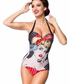 New In Belsira Pop Art 60's Bathing Suit Multi