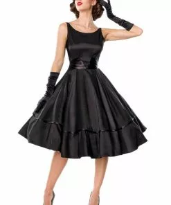 New In Belsira Audrey Satin 50's Swing Dress Black