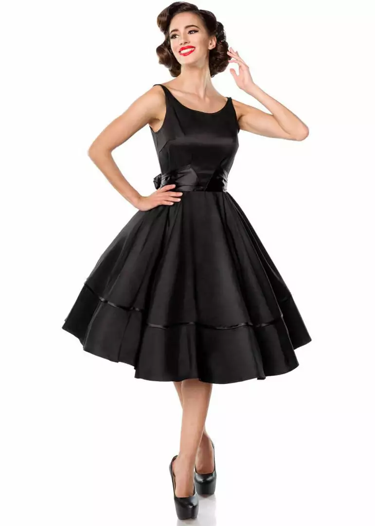 New In Belsira Audrey Satin 50's Swing Dress Black 5 New In Belsira Audrey Satin 50's Swing Dress Black