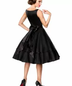 New In Belsira Audrey Satin 50's Swing Dress Black