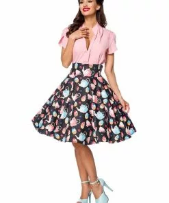 New In Belsira Vintage Tea Cups 50's Swing Skirt Black