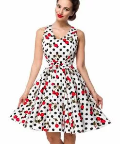 Belsira Eline Polkadot Cherry 50's Swing Dress White