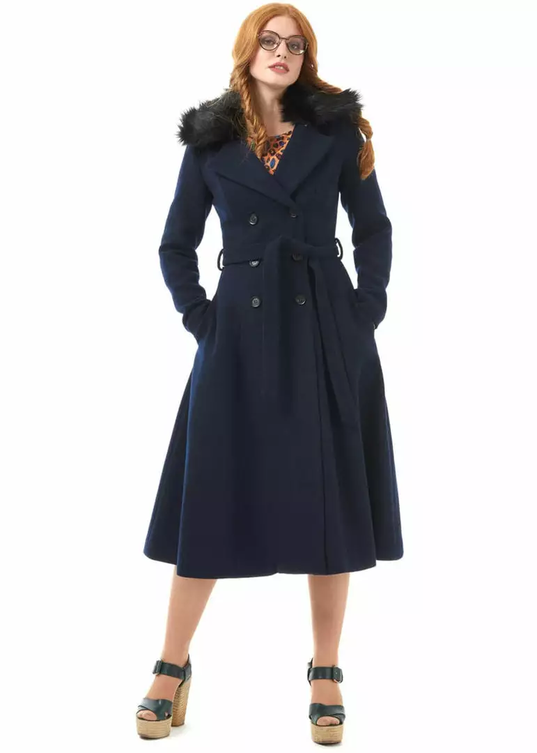 Bright & Beautiful Caron 70's Coat Navy New In 3 Bright & Beautiful Caron 70's Coat Navy New In