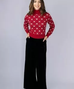 New In Bright & Beautiful Looloo Velvet 70's Trousers Black