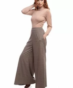 Bright & Beautiful Evelynn Floxlease Check 70's Trousers Brown