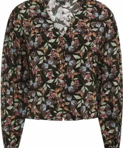 New In Bright & Beautiful Meredith Woodland Butterfly 60's Top Black