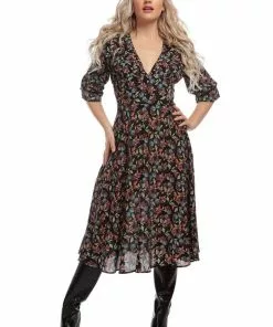 Bright & Beautiful Hayden Woodland Butterfly 70's Dress Black 8 Bright & Beautiful Hayden Woodland Butterfly 70's Dress Black