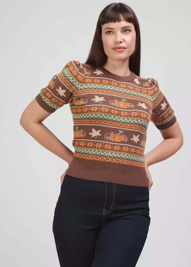 Bright & Beautiful Bella Pumpkin Fair Isle 60's Jumper Brown New In 5 Bright & Beautiful Bella Pumpkin Fair Isle 60's Jumper Brown New In