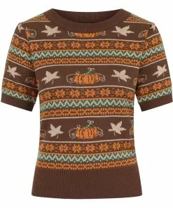 Bright & Beautiful Bella Pumpkin Fair Isle 60's Jumper Brown New In
