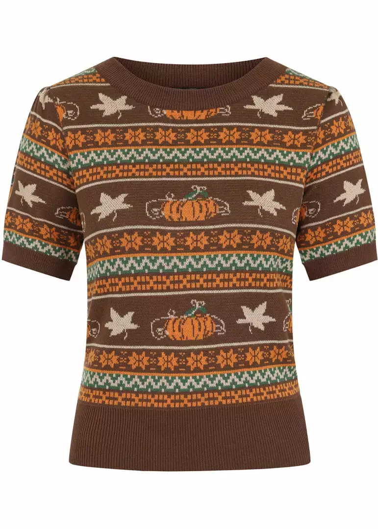 Bright & Beautiful Bella Pumpkin Fair Isle 60's Jumper Brown New In 3 Bright & Beautiful Bella Pumpkin Fair Isle 60's Jumper Brown New In