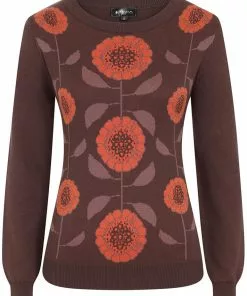 Bright & Beautiful Saffron Groovy Floral 70's Jumper Brown