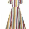 Bright & Beautiful Daisy Deckchair Stripe Rainbow 60's Dress Multi New In 2 Bright & Beautiful Daisy Deckchair Stripe Rainbow 60's Dress Multi New In