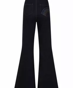 Bright & Beautiful Donna Rainbow Dreamer 70's Flared Jeans Denim Blue New In
