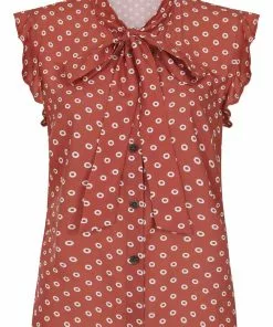 Bright & Beautiful Penny Doughnut Polka 70's Blouse Red New In