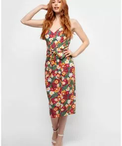 New In Bright & Beautiful Jayleen Tropical Floral 60's Pencil Dress Multi