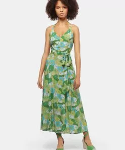 Bright & Beautiful Jayleen Floral Palm 60's Swing Dress Green