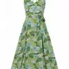 Bright & Beautiful Jayleen Floral Palm 60's Swing Dress Green