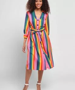Bright & Beautiful Lauren Rainbow Wishes Stripe 50's Dress Multi