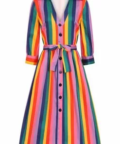 Bright & Beautiful Lauren Rainbow Wishes Stripe 50's Dress Multi