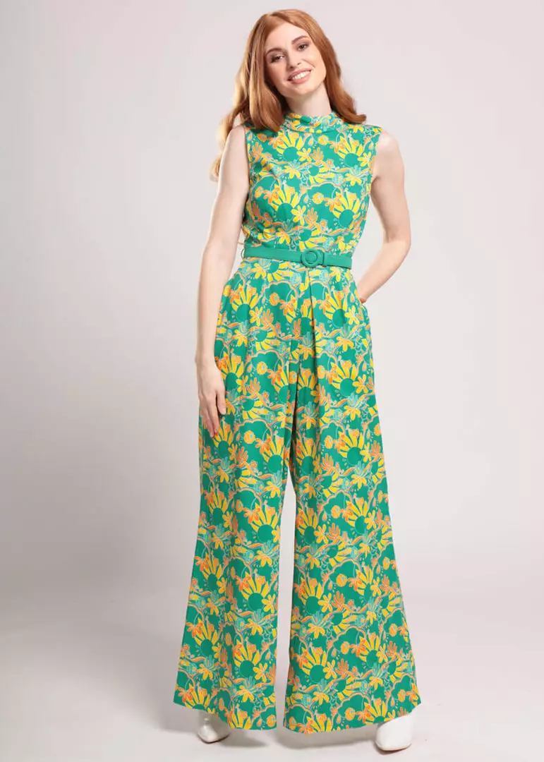 New In Bright & Beautiful Maggie Holiday 70's Trip Jumpsuit Multi 6 New In Bright & Beautiful Maggie Holiday 70's Trip Jumpsuit Multi