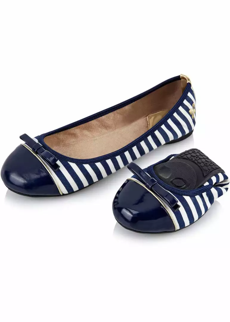 Butterfly Twist Care Stripe Foldable Flats Navy White 3 Butterfly Twist Care Stripe Foldable Flats Navy White