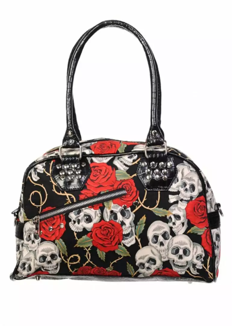 New In Banned Skull & Roses Rockabilly Bag Black Red 3 New In Banned Skull & Roses Rockabilly Bag Black Red