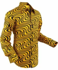 Chenaski Mens Wavyline 70's Shirt Yellow Black
