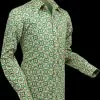 New In Chenaski Men Dotsgrid 70's Shirt Cream Green 2 New In Chenaski Men Dotsgrid 70's Shirt Cream Green