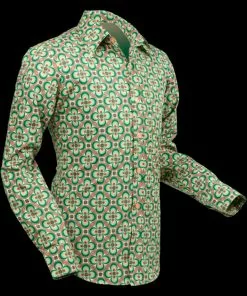 New In Chenaski Men Dotsgrid 70's Shirt Cream Green