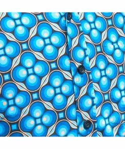 New In Chenaski Mens Dotsgrid 70's Shirt Petrol