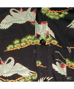 Chenaski Mens Crane Birds 70's Shirt Navy